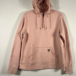 🔥🔥 CARHARTT Light Pink Quarter Zip HOODIE Sweatshirt - Youth Sz L / Women Sz M